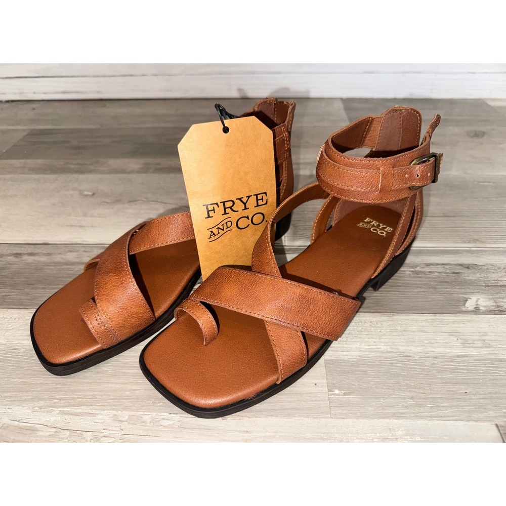 Frye and Co Tallu Sandals Women Cognac Brown Toe Loop Ankle Strap 7.5M